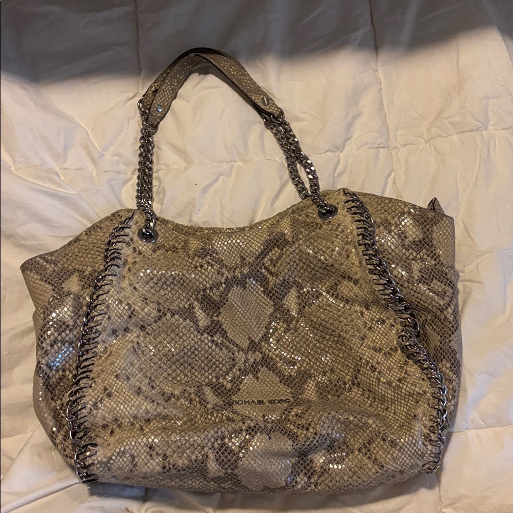MICHAEL KORS Elegant Gray Snakeskin Women's Bag HOBO SHOPPER TOTE